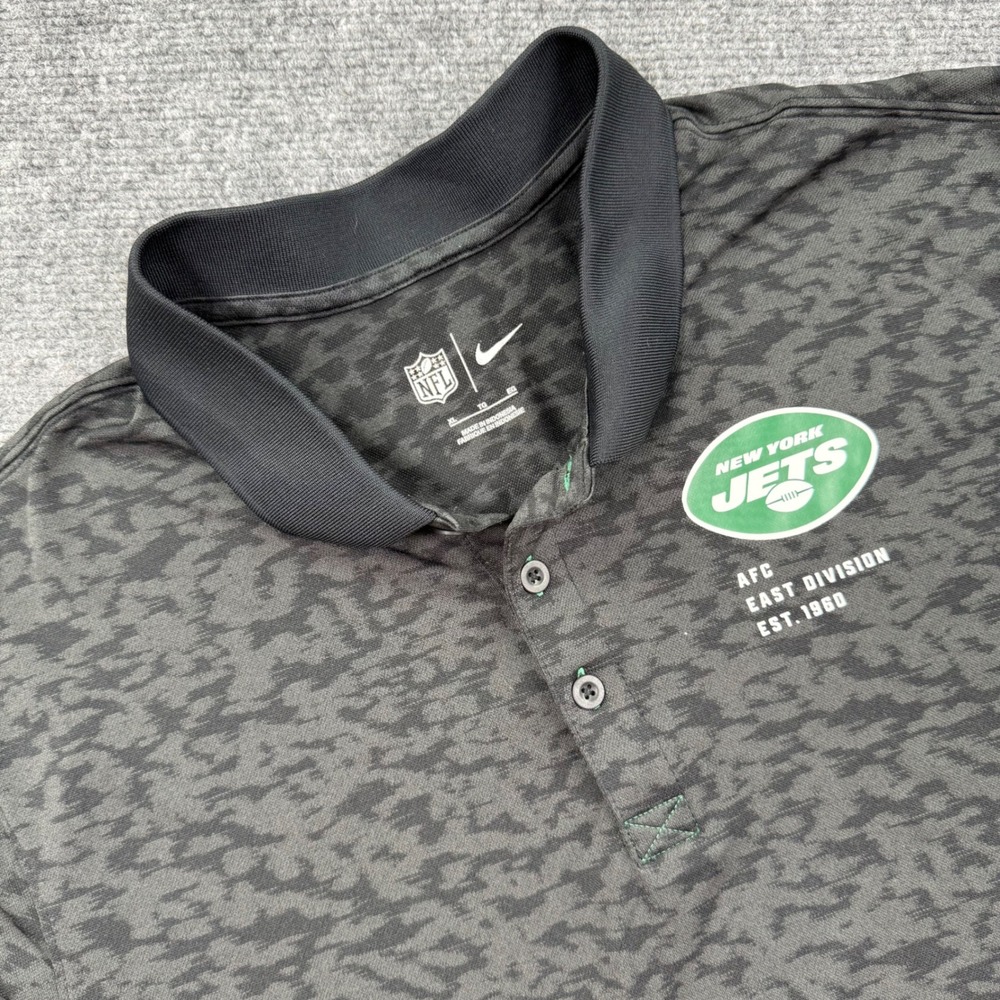 Nike NFL New York Jets XL Black Camo Print Polo Short Sleeve Shirt Excellent Men